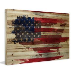 Parvez Taj American Map Natural Pine Wood Wall Art